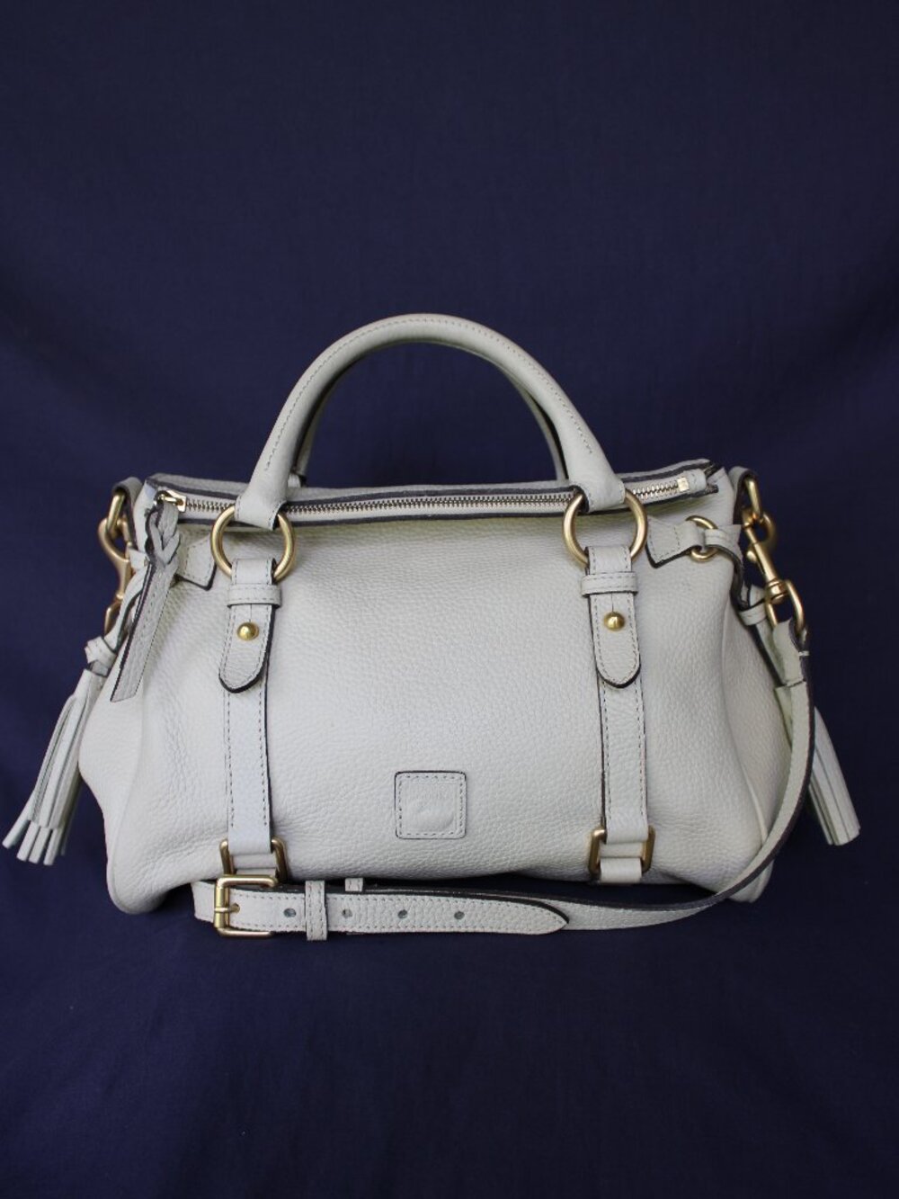 Dooney & Bourke bone off white satchel leather Florentine tassel purse crossbody
